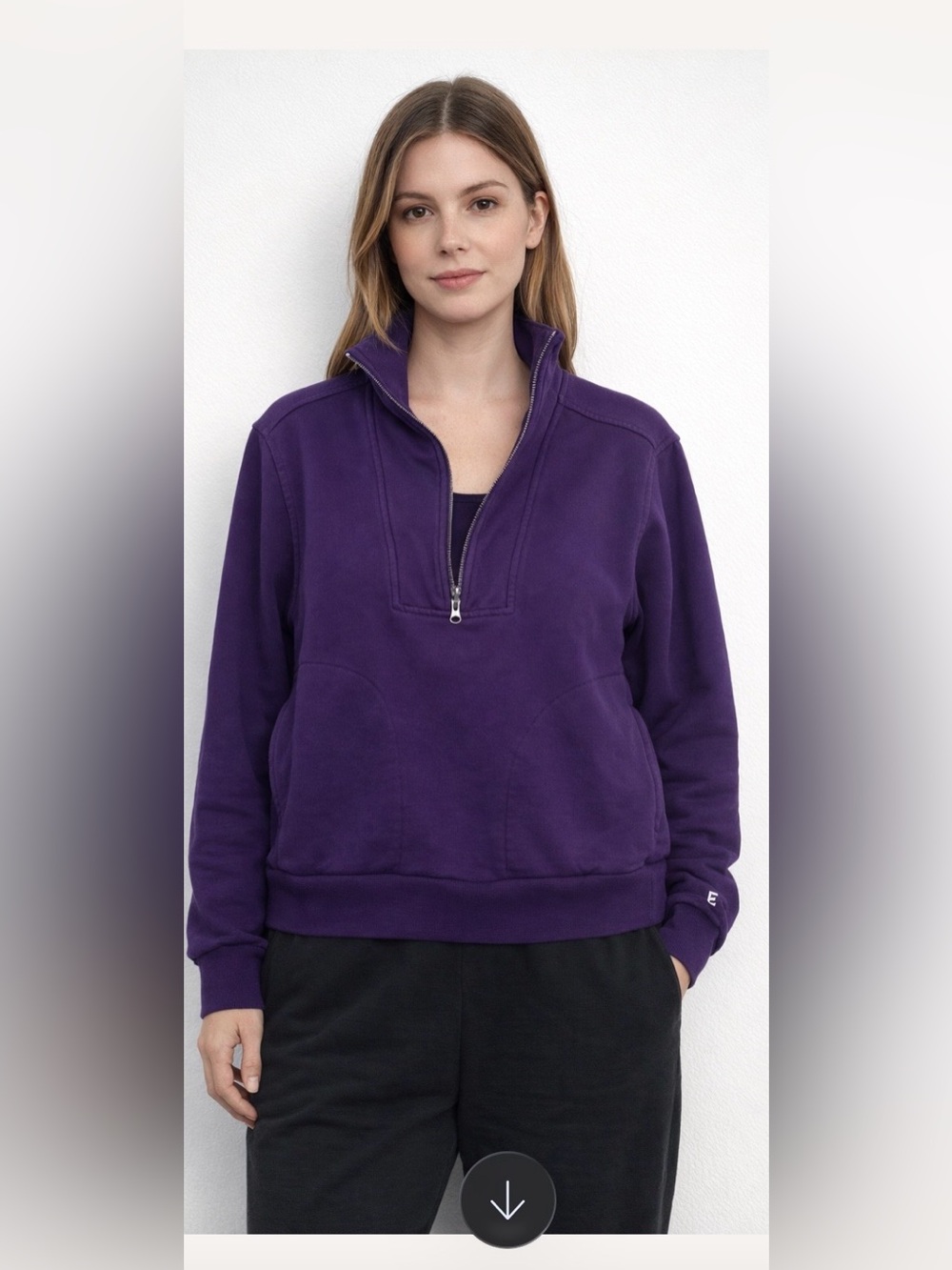 Everlane Women’s Purple 1/2 Zip Cropped Sweatshirt Organic Cotton Logo Sz Small